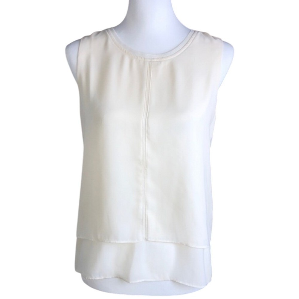 Rose & Olive Layered Sleeveless Blouse Cream Womens XS‎